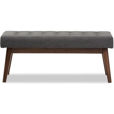 Baxton Studio Elia Mid-Century Modern Walnut Wood Dark Grey Fabric Button-Tufted Bench