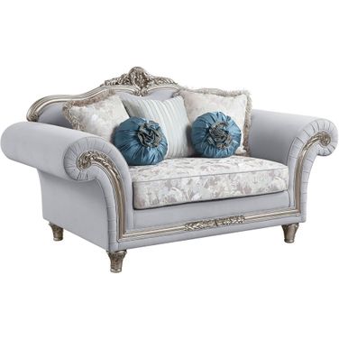 76 Inch Linen Loveseat and Toss Pillows In Light Gray and Platinum