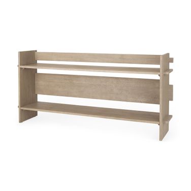 76 Inch Solid Wood Distressed Solid Console Table with Shelf In Light Gray