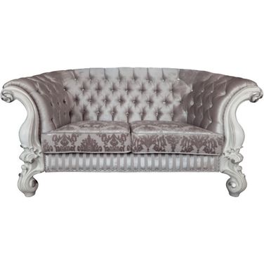 76 Inch Velvet Loveseat and Toss Pillows In Ivory and Off White