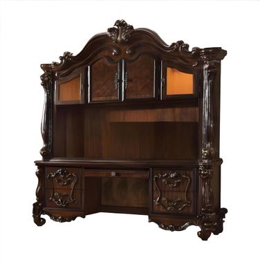 76 Inch Wood Peninsula Credenza Desk with Four Cabinets Three Drawers In Dark Brown