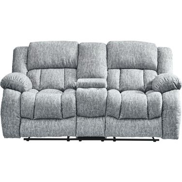 77 Inch Manual Reclining Loveseat with Storage In Light Gray