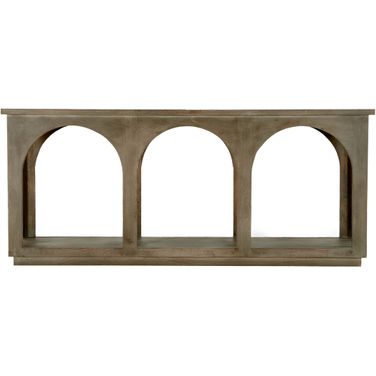 77 Inch Solid Wood Distressed Console Table with Arch Detailing In Brown
