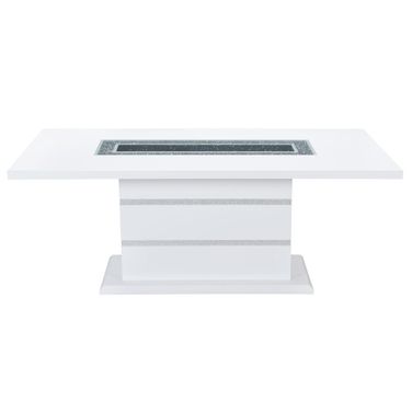 79 Inch Faux Crystals Glass and Wood Pedestal Base Dining Table In White