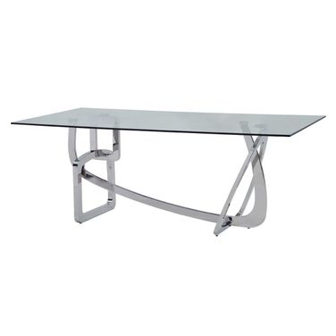 79 Inch Glass and Stainless Steel Trestle Base Dining Table In Clear and Silver
