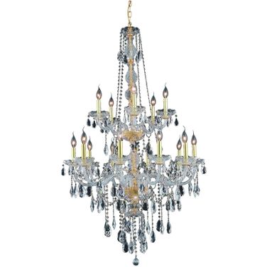 7915g33gRc Verona 33" Gold 15 Light Chandelier With Clear Royal Cut Crystal Trim