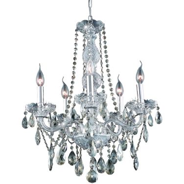 7955d21c GtRc Verona 21" Chrome 5 Light Chandelier With Golden Teak Royal Cut Crystal Trim