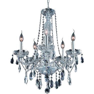 7955d21cRc Verona 21" Chrome 5 Light Chandelier With Clear Royal Cut Crystal Trim
