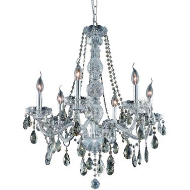 7956d24c GtRc Verona 24" Chrome 6 Light Chandelier With Golden Teak Royal Cut Crystal Trim