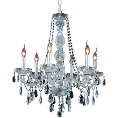 7956d24cRc Verona 24" Chrome 6 Light Chandelier With Clear Royal Cut Crystal Trim