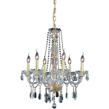 7956d24gRc Verona 24" Gold 6 Light Chandelier With Clear Royal Cut Crystal Trim