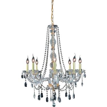 7958d28gRc Verona 28" Gold 8 Light Chandelier With Clear Royal Cut Crystal Trim