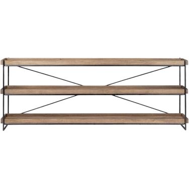 80 Inch Solid Wood and Iron Console Table with Two Shelves In Light Brown and Black