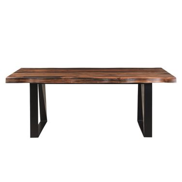 80 Inch Solid Wood and Metal Sled Base Dining Table In Dark Brown and Black