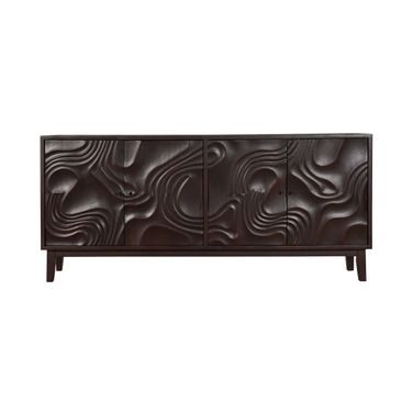 80 Inch Solid Wood Carved Abstract Sideboard with Four Doors In Dark Brown