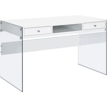 Dobrev 2-drawer Writing Desk Glossy White and Clear