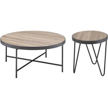 Bage Weathered Gray Oak and Metal Occasional Table Set