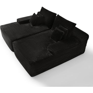 82 Inch Corduroy Modular Sofa Chaise and Toss Pillows In Black