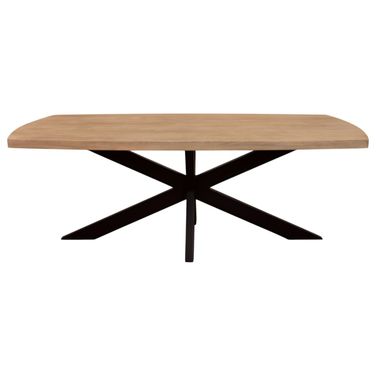 82 Inch Solid Wood and Iron Pedestal Base Dining Table In Black and Natural