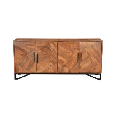 82 Inch Solid Wood Carved Geometric Sideboard with Four Doors In Brown