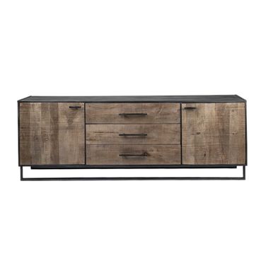 82 Inch Solid Wood Three Drawer Sideboard with Two Doors In Black and Brown