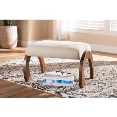 Baxton Studio Sandrine Modern And Contemporary Light Beige Fabric Upholstered Walnut Brown Finished Wood Ottoman