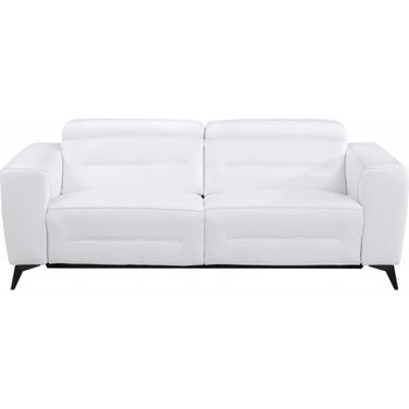 83 Inch Italian Leather USB Reclining Sofa with Black Legs In White