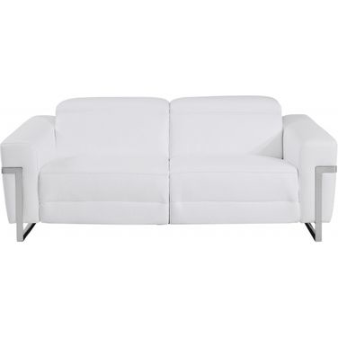 83 Inch Italian Leather USB Reclining Sofa with Chrome Legs In White