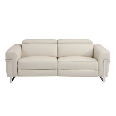 83 Inch Italian Leather USB Reclining Sofa with Silver Legs In Beige