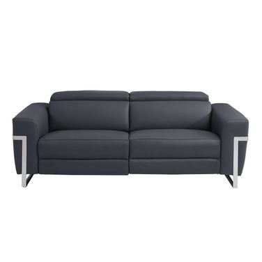 83 Inch Italian Leather USB Reclining Sofa with Silver Legs In Dark Gray