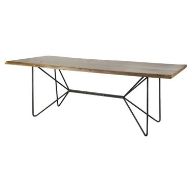 84 Inch Solid Wood and Metal Trestle Base Dining Table In Black and Natural