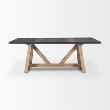 84 Inch Solid Wood Trestle Base Dining Table In Black and Brown