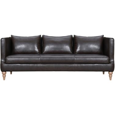 85 Inch Leather Sofa with Brown Legs In Dark Brown