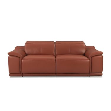 86 Inch Italian Leather USB Reclining Sofa with Silver Legs In Camel