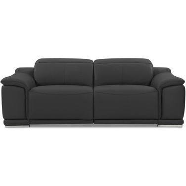 86 Inch Italian Leather USB Reclining Sofa with Silver Legs In Dark Gray
