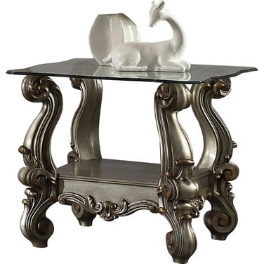 Versailles Antique Platinum and Clear Glass End Table