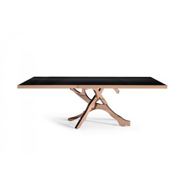 87 Inch Glass and Stainless Steel Pedestal Base Dining Table In Black and Gold