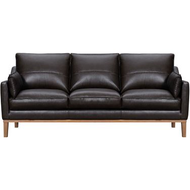 87 Inch Leather Sofa and Toss Pillows with Brown Legs In Dark Brown
