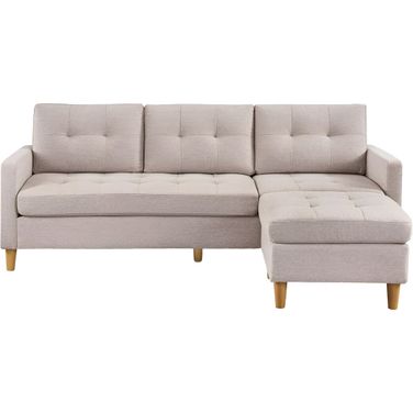 87 Inch Polyester Blend Sofa with Ottoman with Natural Legs In Beige