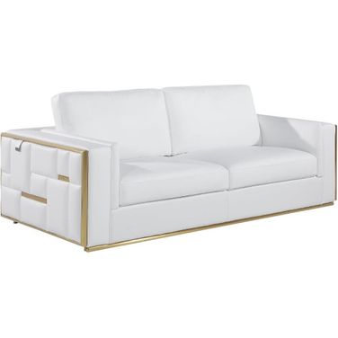 89 Inch Italian Leather Sofa with Brass Legs In White