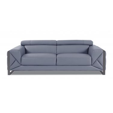 89 Inch Italian Leather Sofa with Chrome Legs In Light Blue