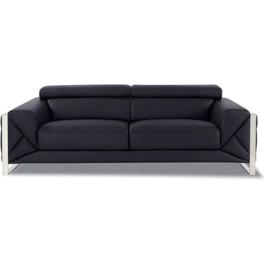 89 Inch Italian Leather Sofa with Silver Legs In Black