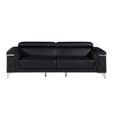 89 Inch Italian Leather Sofa with Silver Legs In Black