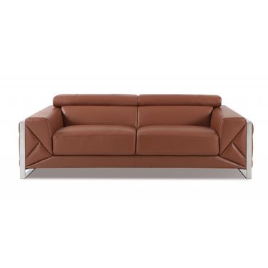 89 Inch Italian Leather Sofa with Silver Legs In Camel