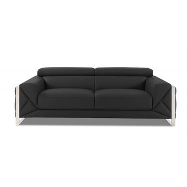 89 Inch Italian Leather Sofa with Silver Legs In Dark Gray