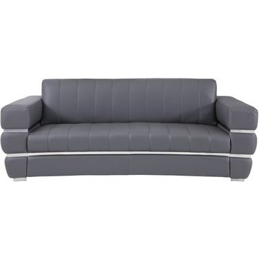 89 Inch Italian Leather Sofa with Silver Legs In Dark Gray