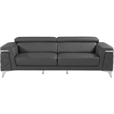 89 Inch Italian Leather Sofa with Silver Legs In Dark Gray