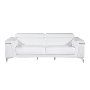 89 Inch Italian Leather Sofa with Silver Legs In White