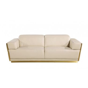 89 Inch Leather Sofa In Gold and Beige