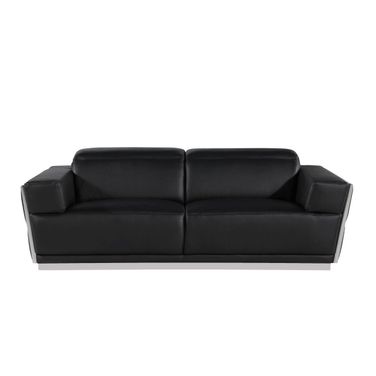 89 Inch Leather Sofa In Silver and Black